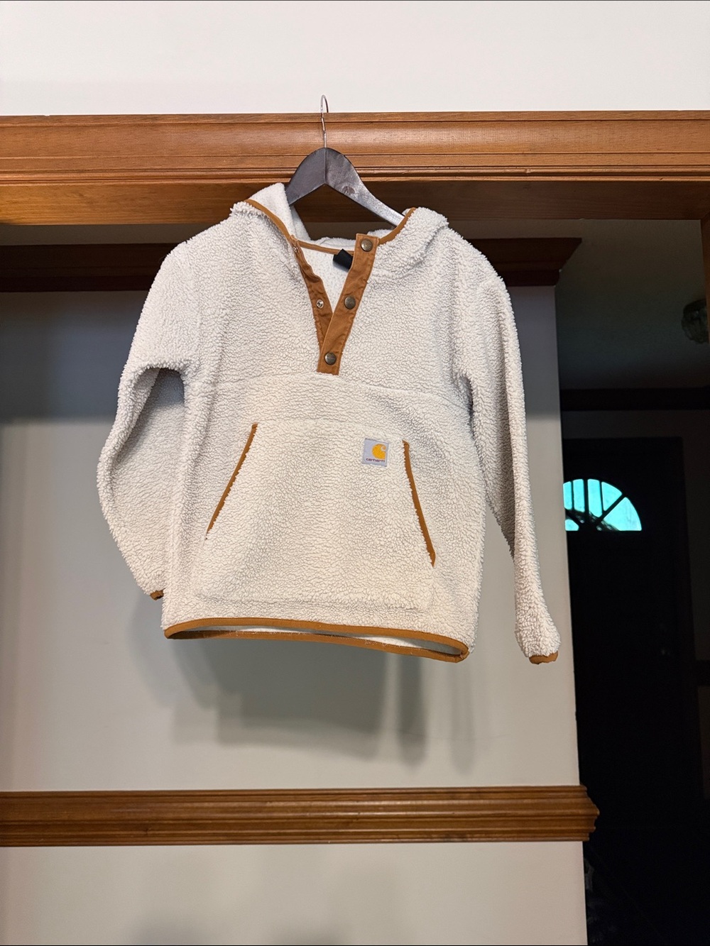 Carhartt Kid’s Cream Sherpa Snap-Front Pullover with Brown Trim